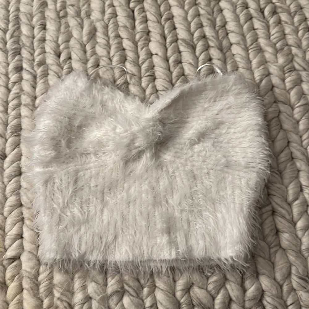 NWOT fuzzy front cross crop top